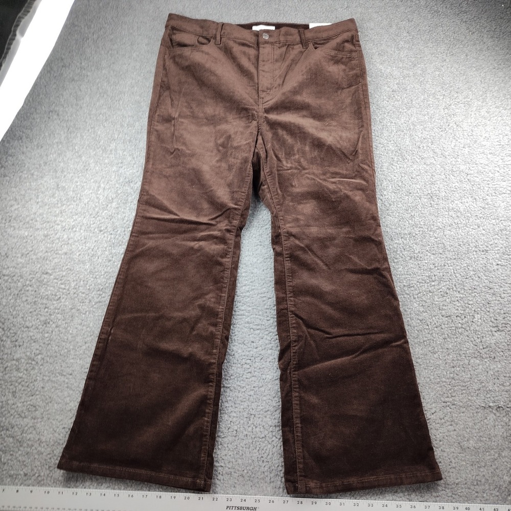 Loft Curduroy Pants Slim Flare High Waisted Brown Size 16 W36 x L29 Women's NWT